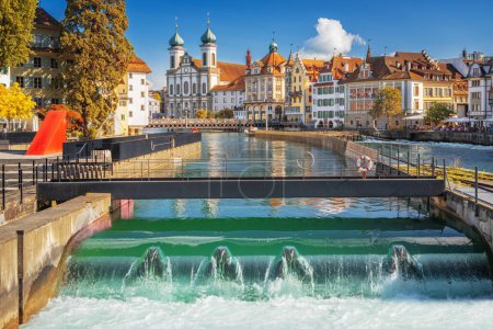 Photo for Lucerne, Switzerland from Spreuerbrucke Bridge in the day. - Royalty Free Image