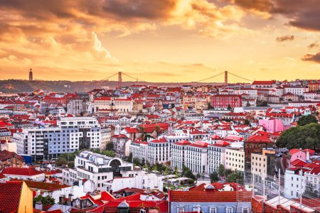 Photo for Lisbon, Portugal beautiful skyline after sunset. - Royalty Free Image