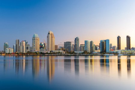 Photo for San Diego, California, USA downtown skyline at the Embarcadero at dusk. - Royalty Free Image