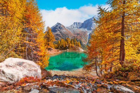 Photo for Lac Bleu in Arolla, Switzerland in Val d'Herens during autumn season. - Royalty Free Image