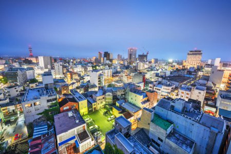 Téléchargez les photos : Gifu City, Préfecture de Gifu, Japon paysage urbain à l'heure bleue. - en image libre de droit
