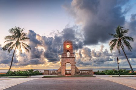 Photo for Palm Beach, Florida, USA clock tower on Worth Ave at dawn. - Royalty Free Image