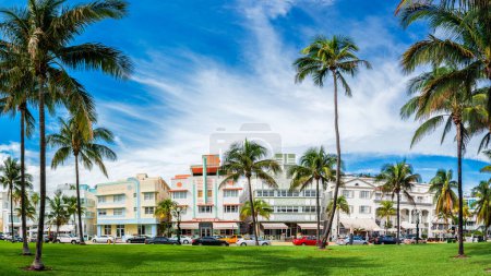 Photo for Miami Beach, Florida, USA cityscape with art deco buildings on Ocean Drive. - Royalty Free Image