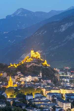 Photo for Sion, Switzerland in the Canton of Valais at blue hour. - Royalty Free Image