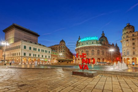 Photo for GENOA, ITALY - DECEMBER 30, 2021: Piazza De Ferrari at the fountain in the morning. - Royalty Free Image