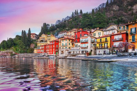 Photo for Varenna, Italy town view on Lake Como at dusk. - Royalty Free Image