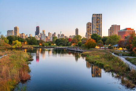 Photo for Chicago, Illinois, USA downtown skyline from Lincoln Park at twilight. - Royalty Free Image