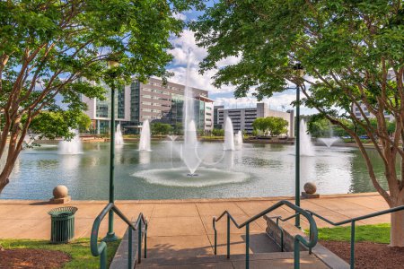 Photo for Newport News, Virginia, USA city center and fountains. - Royalty Free Image