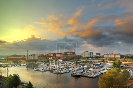 Photo for Erie, Pennsylvania, USA downtown on the bayfront at dusk. - Royalty Free Image