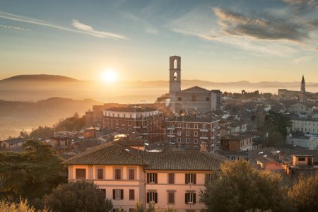 Photo for Perugia, Italy, the capital city of Umbria, at dawn. - Royalty Free Image