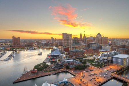 Photo for Baltimore, Maryland, USA Skyline over the Inner Harbor at dusk. - Royalty Free Image
