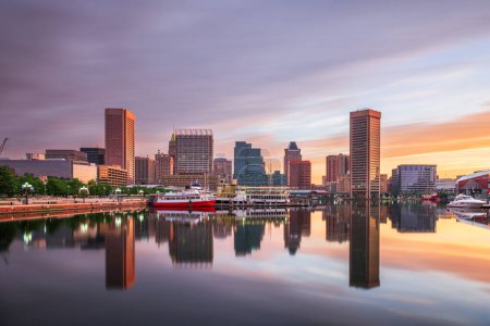 Photo for Baltimore, Maryland, USA skyline on the Inner Harbor at dawn. - Royalty Free Image