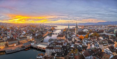 Photo for Zurich, Switzerland old town skyline over the Limmat River on an autumn morning. - Royalty Free Image