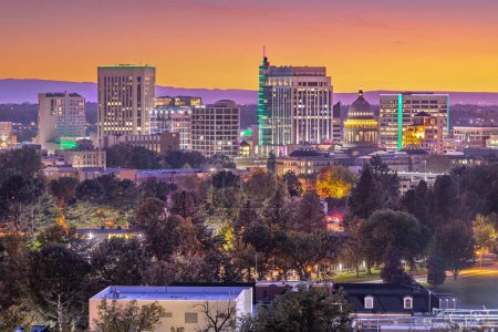 Boise, Idaho, USA downtown cityscape at golden hour.