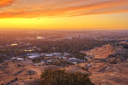 Photo for Boise, Idaho, USA view towards downtown from the mountains at dusk. - Royalty Free Image