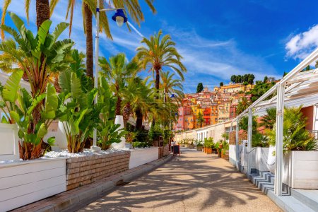 Walking alley along the sea in old part of town of Menton, French Riviera, France