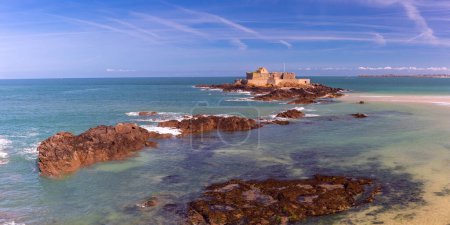 Panoramic view of Fort National and beach in beautiful Saint-Malo, Brittany, France