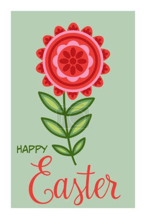 Happy Easter poster with traditional ethnic pattern, folk ornament with flowers