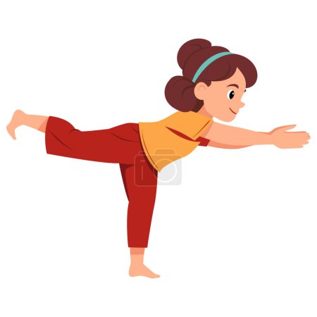 Mädchen beim Yoga Krieger 3 oder Virabhadrasana III. Fitness-Konzept. Flache Vektorabbildung