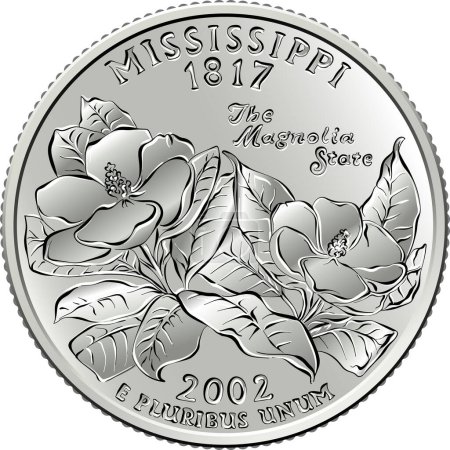 Dinero americano, moneda de 25 céntimos, dos magnolias al revés.