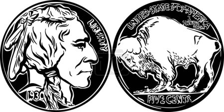 Monnaie américaine, Buffalo nickel Pièce de 5 cents, avers avec Indian Head, revers avec American Bison