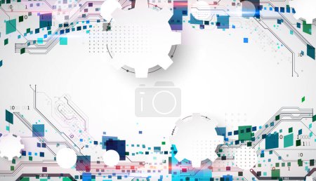 Photo for Abstract technological background with squares. The work is done on a gray background with glowing elements. - Royalty Free Image
