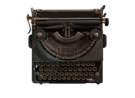 Téléchargez les photos : Vue, Ancienne machine à écrire vintage Isolé sur fond blanc - en image libre de droit