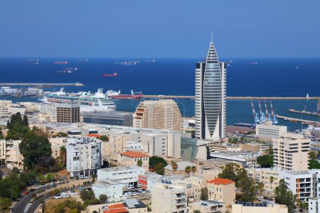 Photo for Haifa city, Israel. Cityscape of Haifa with downtown Lower City. - Royalty Free Image