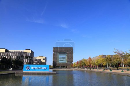 Photo for ESSEN, GERMANY - SEPTEMBER 20, 2020: ThyssenKrupp company headquarters in Essen, Germany. ThyssenKrupp is an industrial conglomerate, one of largest manufacturers of steel worldwide. - Royalty Free Image