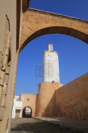 Photo for El Jadida town, Morocco. Mosque minaret tower in former Portuguese colony town, listed as UNESCO World Heritage site. - Royalty Free Image