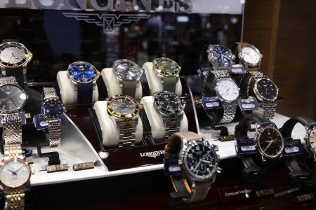 Photo for WARSAW, POLAND - MARCH 24, 2023: Longines luxury Swiss watches in duty free shop window at Warsaw Airport in Poland. - Royalty Free Image