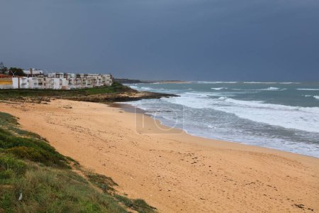 Photo for Morocco nature. Sidi Bouzid beach waves, near El Jadida. Rainy day on Atlantic coast in Morocco. - Royalty Free Image