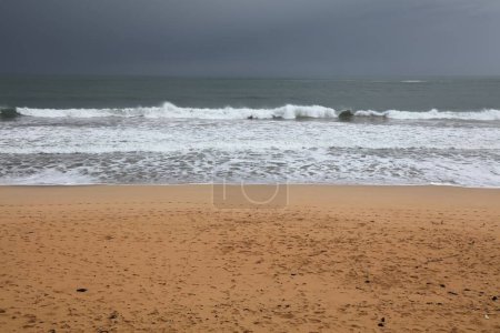 Photo for Morocco nature. Sidi Bouzid beach waves, near El Jadida. Rainy day on Atlantic coast in Morocco. - Royalty Free Image