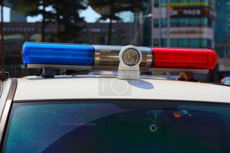 Photo for South Korea police car in Seoul. Police car roof lights. - Royalty Free Image