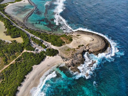 Guadeloupe Chateaux rocks drone view. Pointe Des Colibris landscape aerial view.