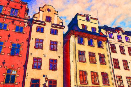 Photo for Stockholm, Sweden. Expressionist or avant-garde colorful digital painting illustration. - Royalty Free Image