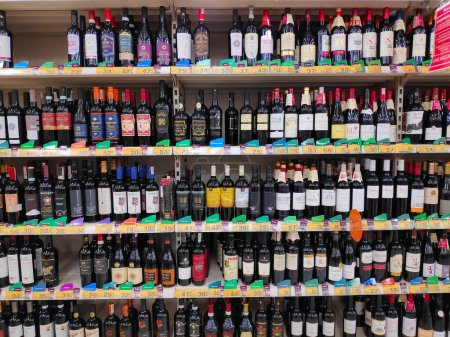 Photo for WARSAW, POLAND - OCTOBER 7, 2023: Wine choice in a supermarket in Warsaw, Poland. - Royalty Free Image