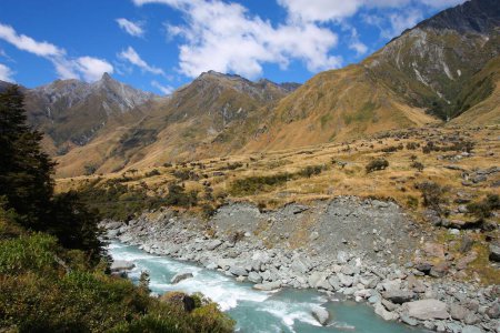 Photo for New Zealand mountains - river in Mount Aspiring National Park. Matukituki River. - Royalty Free Image