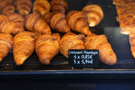 Butter croissant (croissant mantega in Catalan language) in a Catalan bakery in Barcelona, Spain.