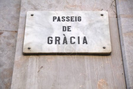 Passeig de Gracia street name sign in Barcelona. Famous streets of Barcelona, Spain.