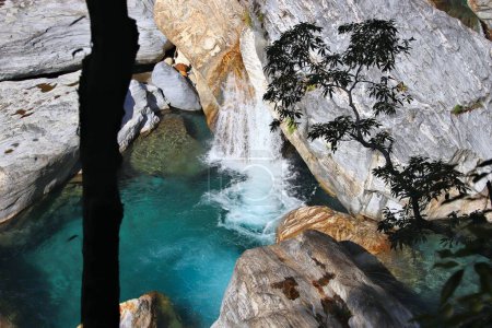 Taroko Gorge National Park in Taiwan. Shakadang trail canyon view with secret pool.