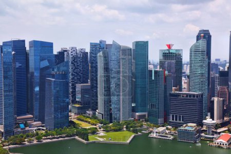 Singapore City downtown core skyline aerial view seen across Marina Bay. Modern city view.