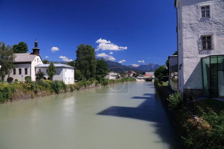 Hallein historic town in Austria. Salzburg State. River Salzach.