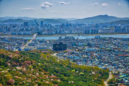 Seoul cityscape in South Korea. City landscape of Yongsan-gu and Gangnam districts. Bogwang-dong, Hannam-dong and Itaewon neighborhoods.