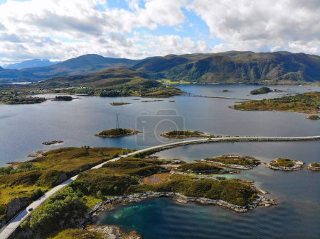 Norway islands drone view. More og Romsdal county island landscape with Heroy municipality. Islands of Blankholmen, Nautoya and Gurskoya.