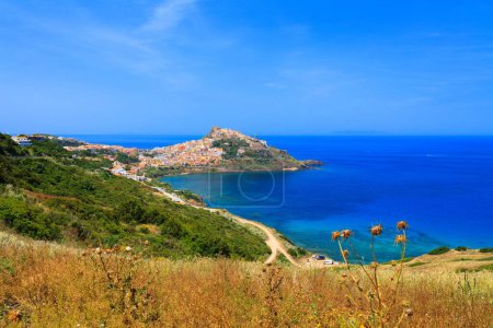 Castelsardo town in Sardinia island, Italy. Landscape in Province of Sassari, Gulf of Asinara in Sardinia.