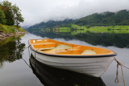 Lake landscape in Oppheim, Norway. Beautiful landscape of Oppheimsvatnet in Vestland county.
