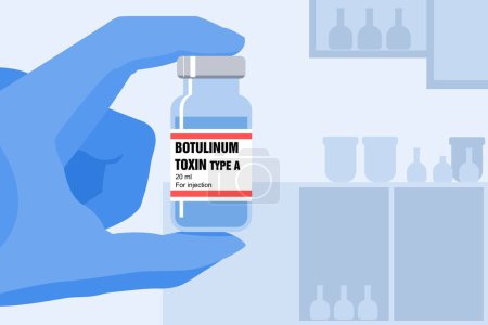 Illustration for Botulinum toxin neurotoxic protein. Botulinum toxin vial in a medical lab. It is used in cosmetic treatment, injected near wrinkles. - Royalty Free Image