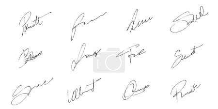 Téléchargez les illustrations : Handwriting signature set. Vector pack with isolated imaginary personal handwriting scribble business signatures. - en licence libre de droit