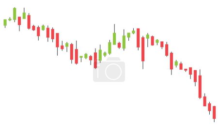 Ilustración de Candlestick graph. Stock market trading chart, also used for currency and crypto markets. Down trend - bearish downtrend. Market going down. - Imagen libre de derechos